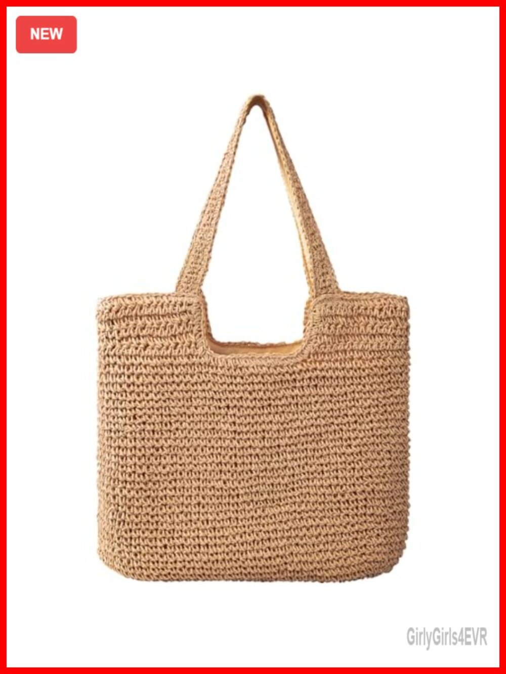 Woven Straw Beach Tote Bag with Zipper, Large Capacity Shoulder Bag
